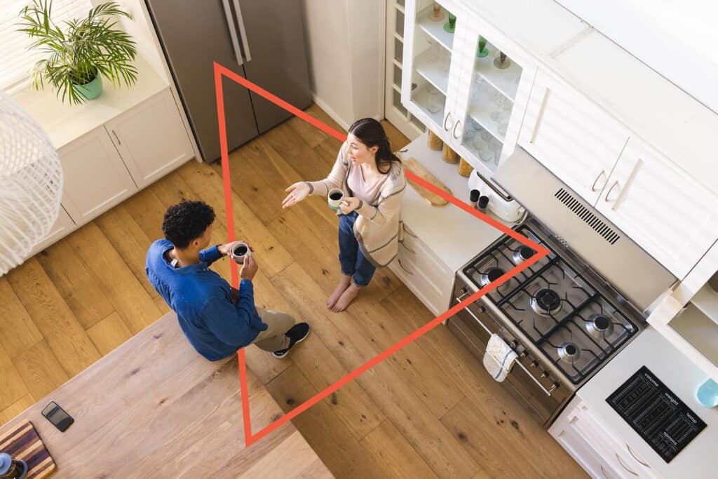 Work Triangle - Kitchen Flow Example of a beneficial Layout in a kitchen.